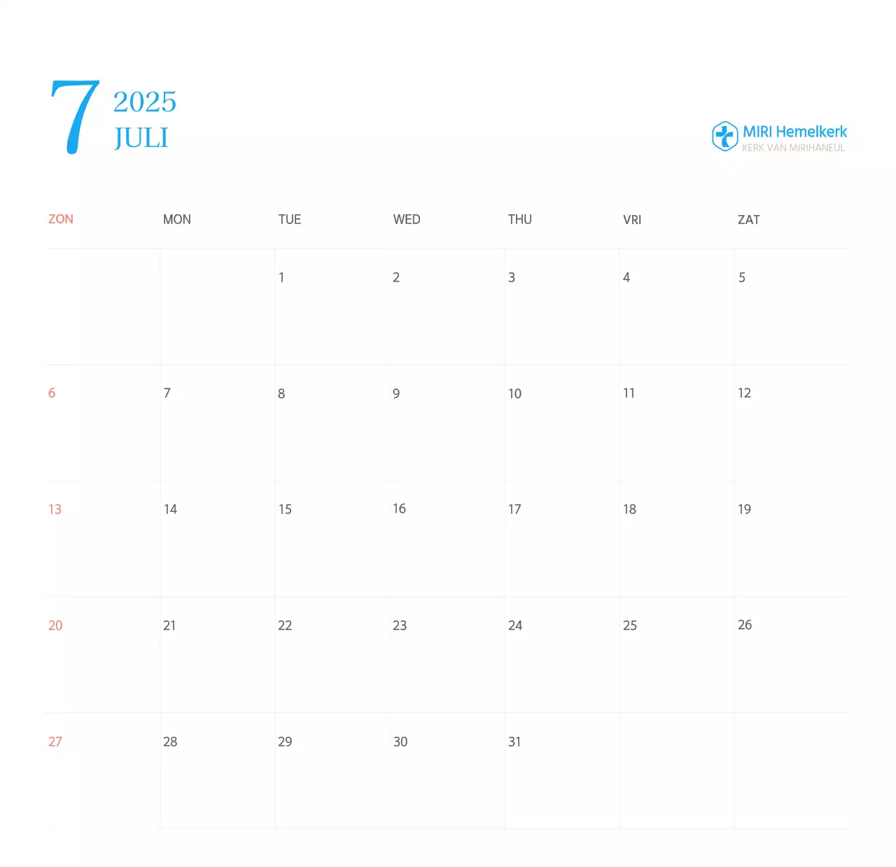 Blauw modern concept kerkkalender