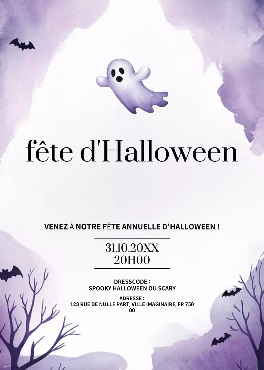 invitation à l'Halloween violet et effrayant