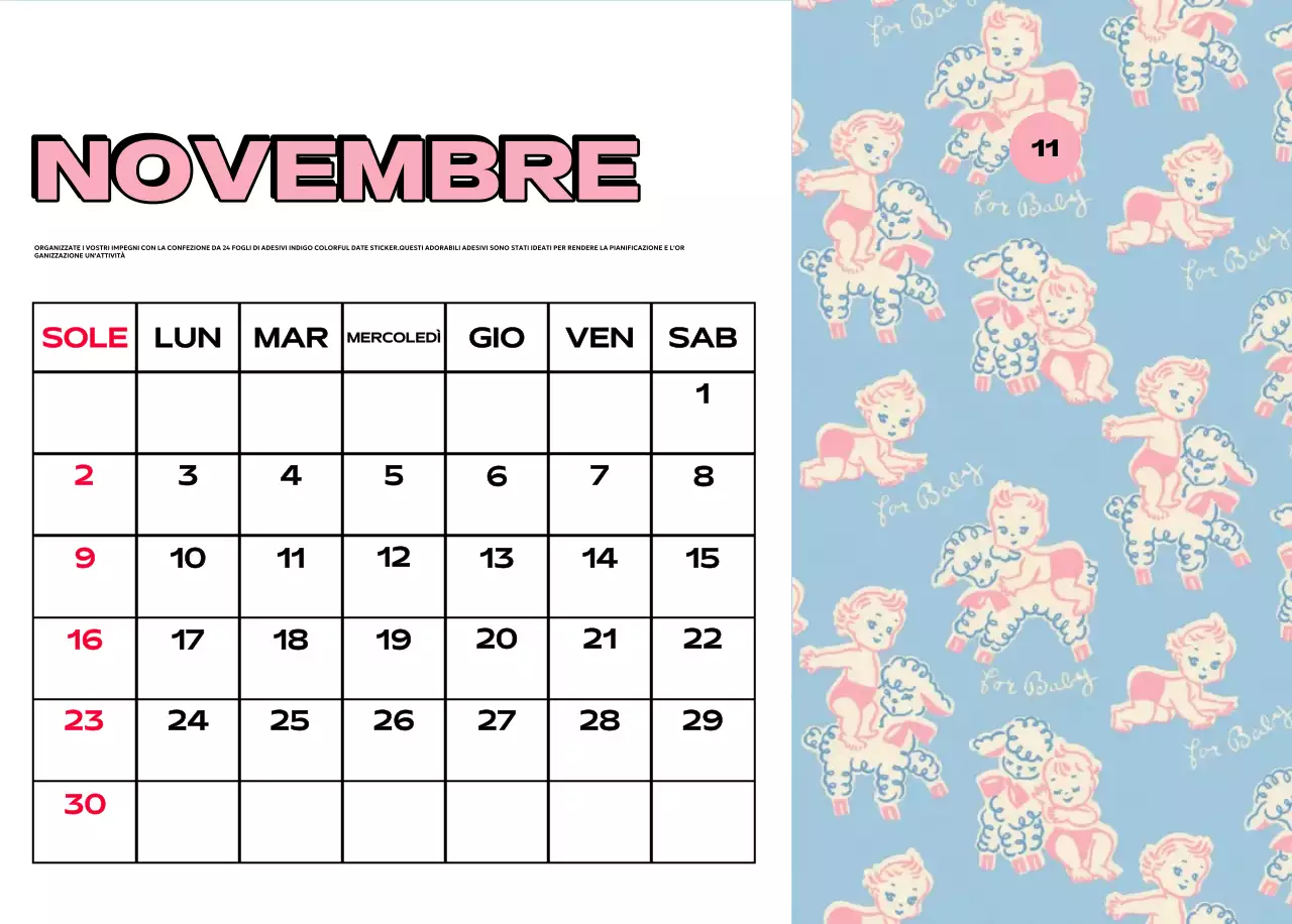 Calendari colorati con una varietà di illustrazioni retrò