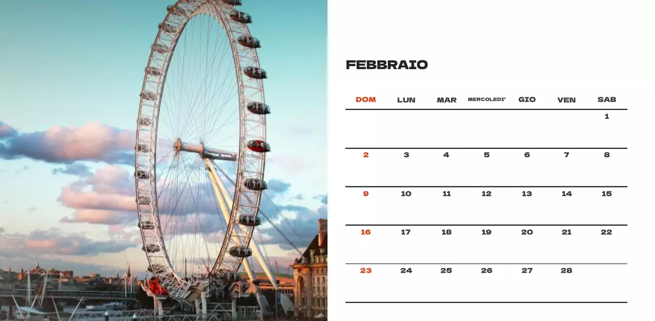 Calendario pulito con foto del cielo