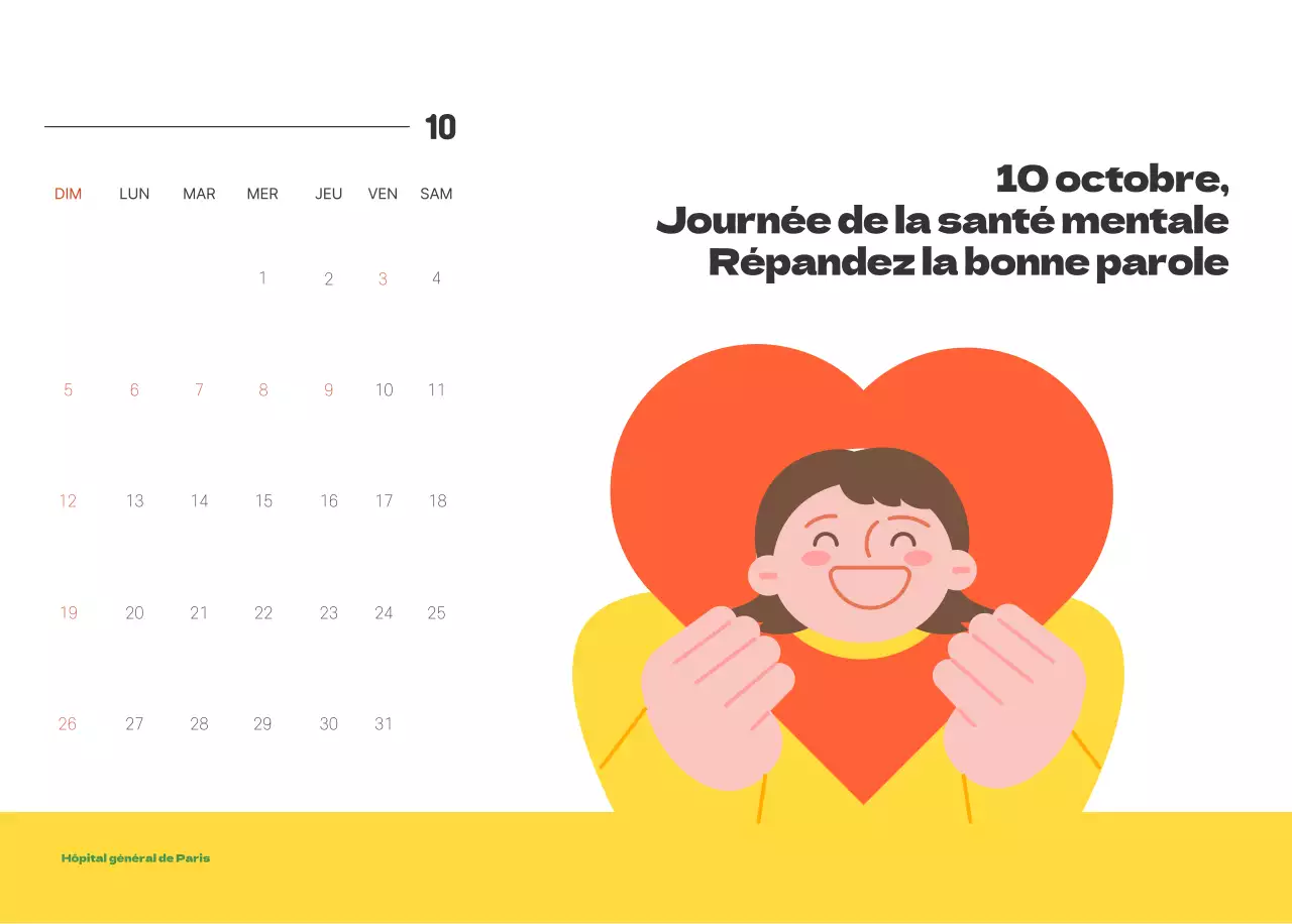 Un hôpital festif avec des illustrations sur le thème de la santé et de la famille et des accents colorés.