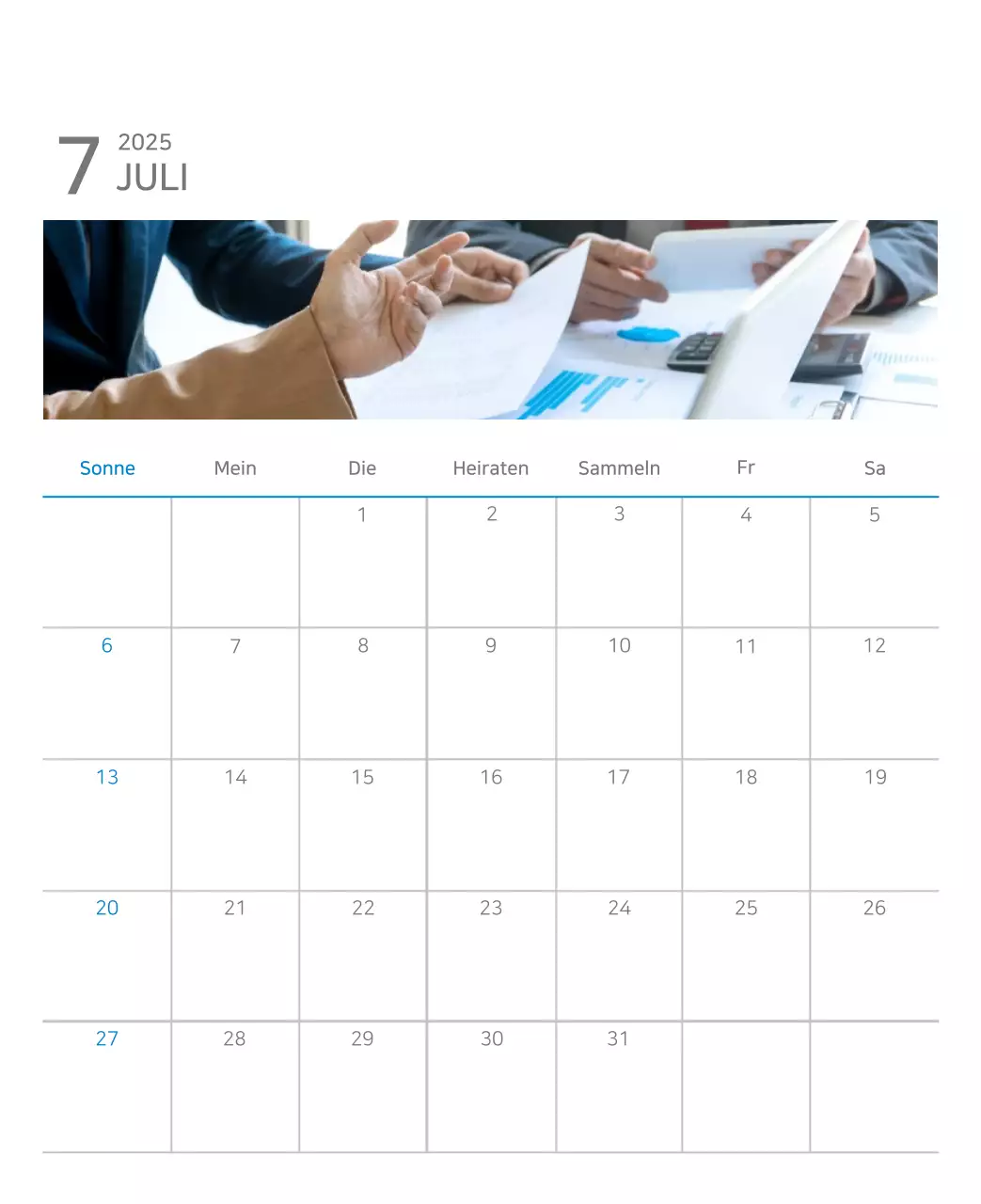 Blauer moderner Kalender Kalender
