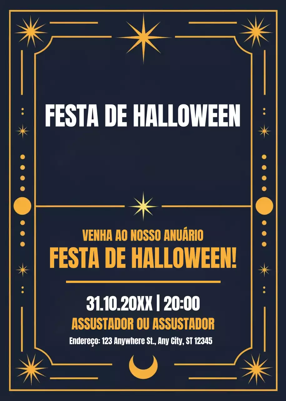 convite de Halloween retro azul-marinho