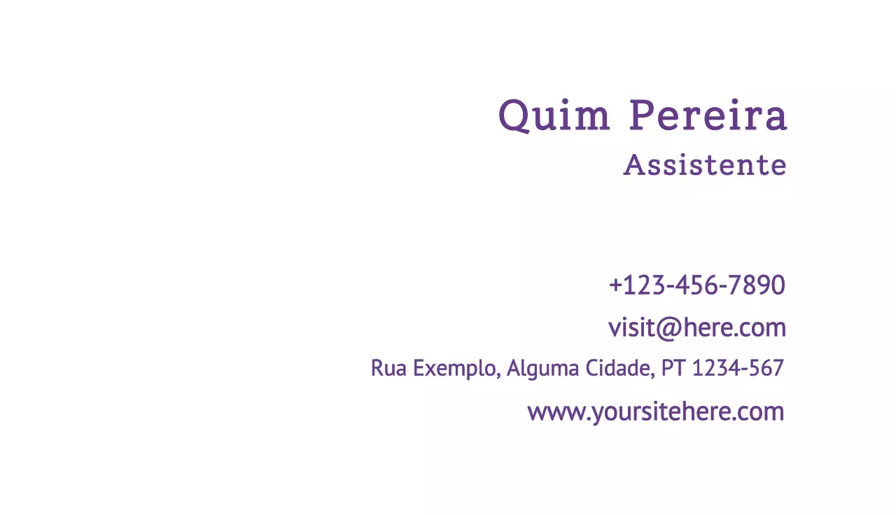 cartão de visita minimalista roxo