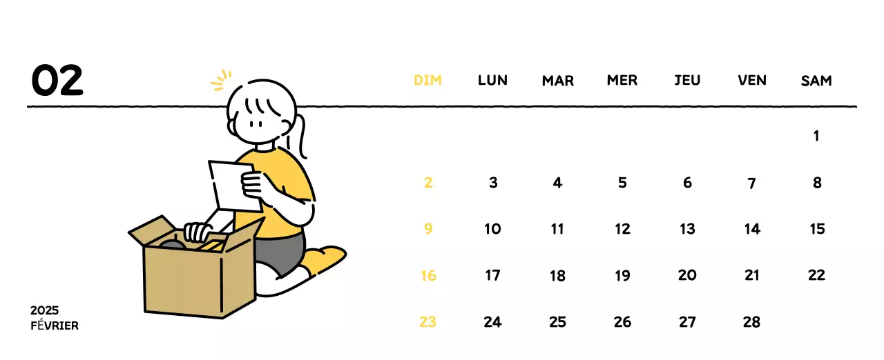Calendrier illustré avec un joli style de lignes