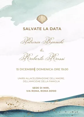 Invito di nozze beige blu oro stile elegante