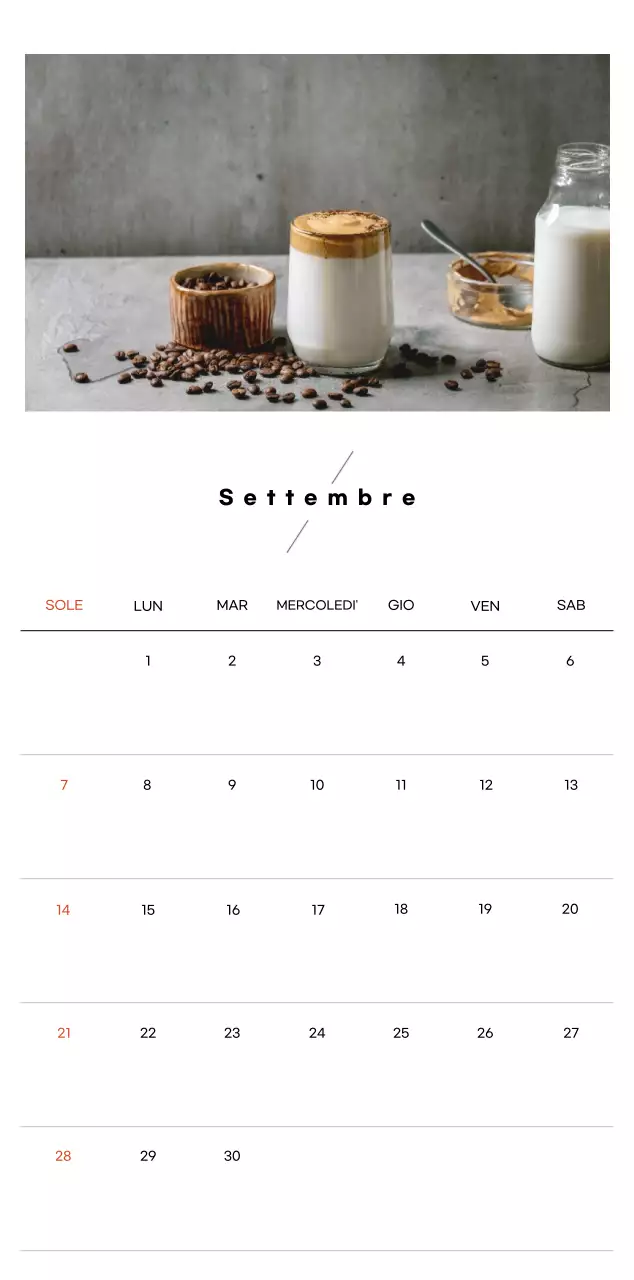 Calendario del caffè minimalista