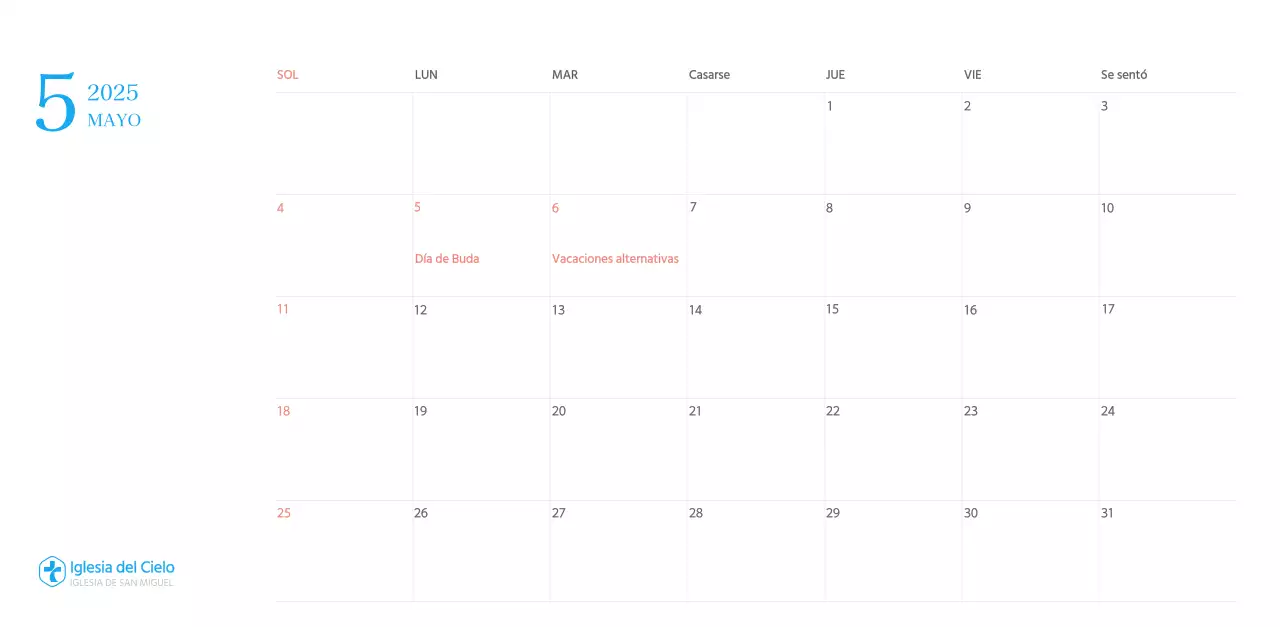 Calendario eclesiástico azul de concepto moderno
