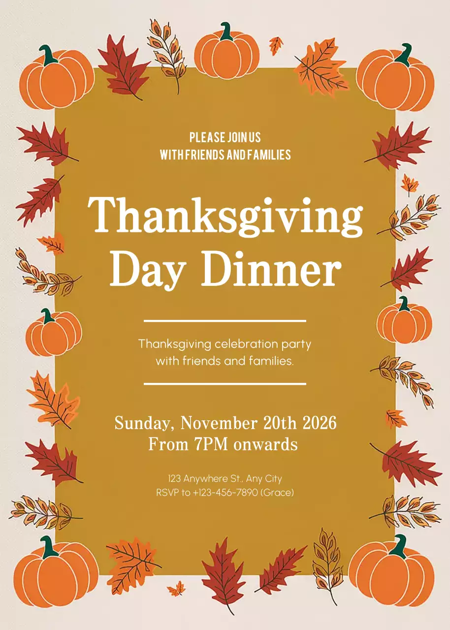 Orange Traditional Thanksgiving Invitation Poster