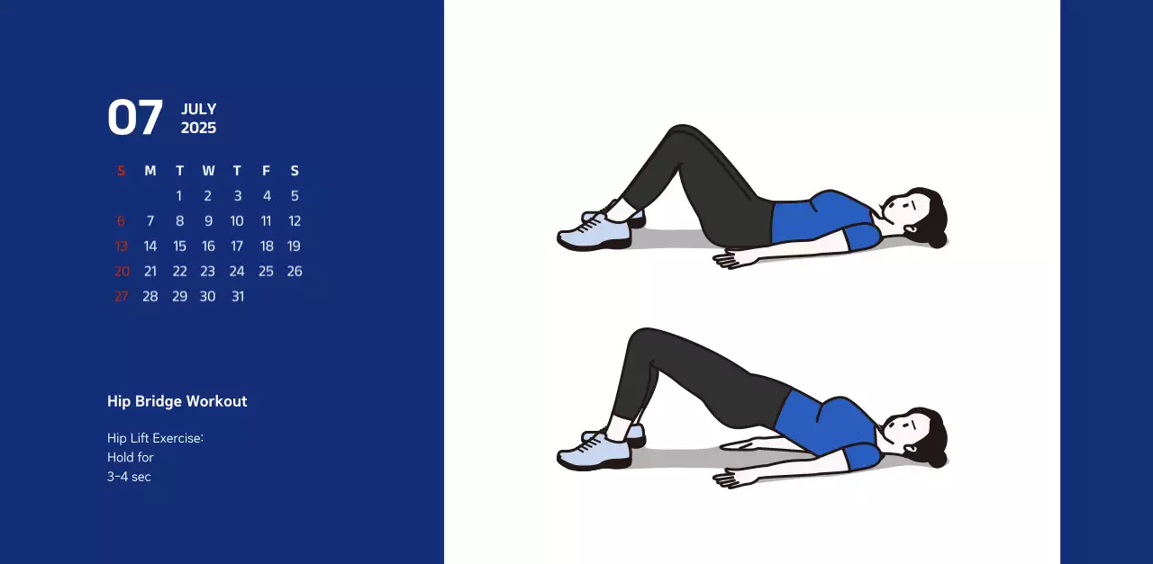 Simple calendar with blue, clean illustrations