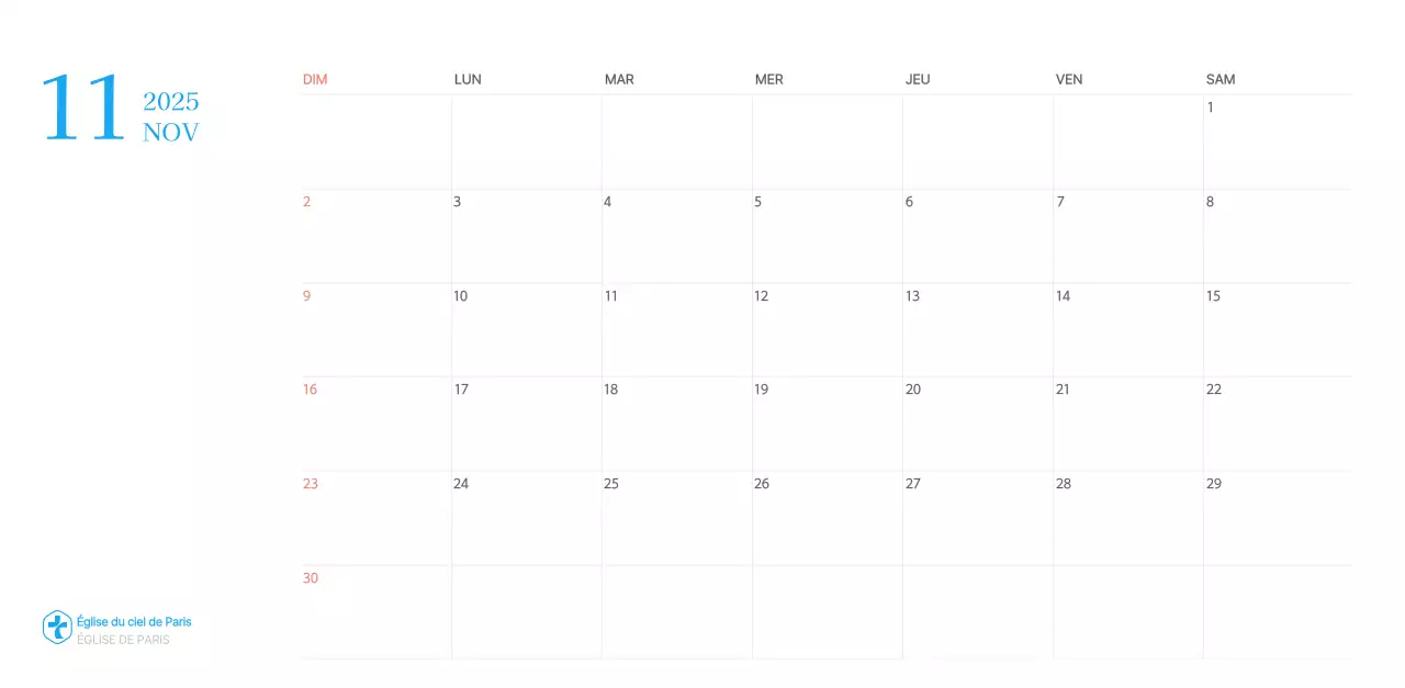 Calendrier d'église moderne bleu