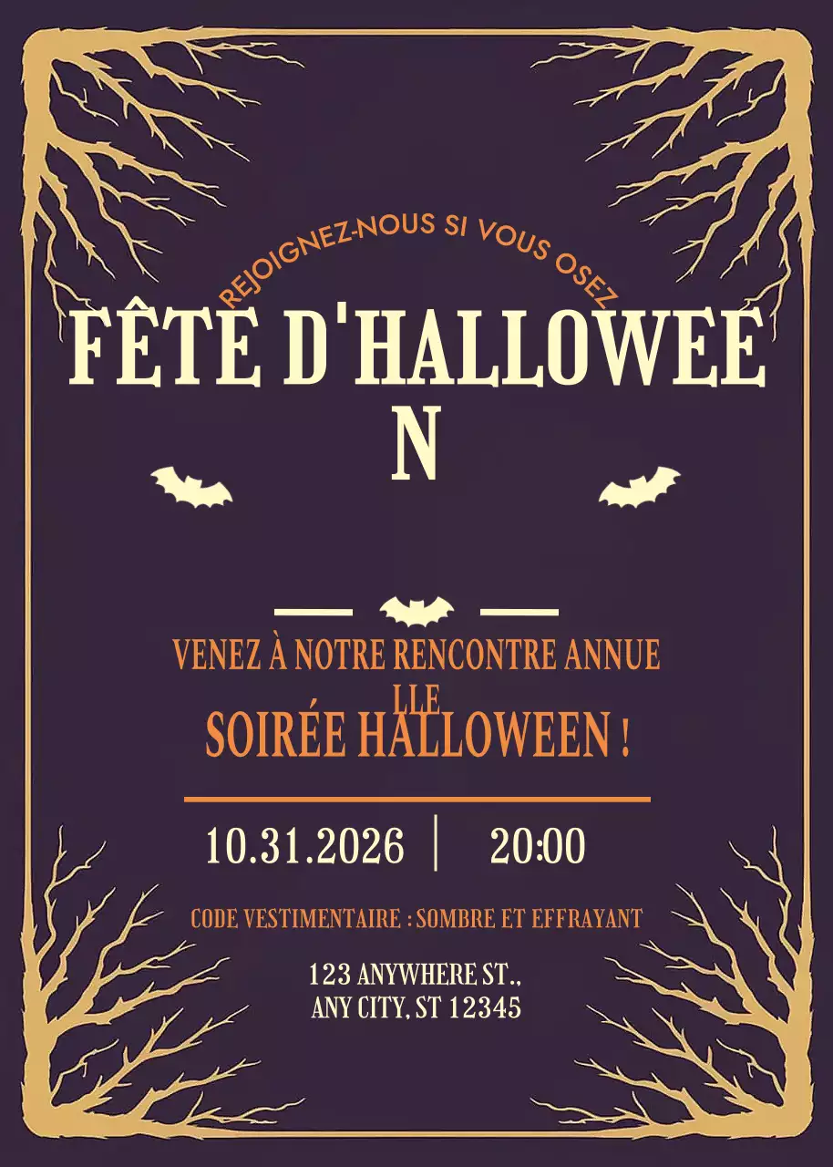 Invitation gothique noire pour Halloween