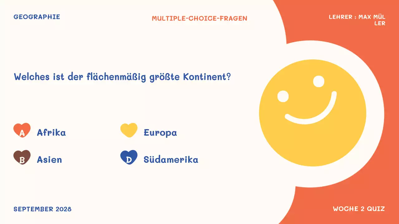 orangefarbene spielerische Schulveranstaltung Quiz Zeit Präsentation