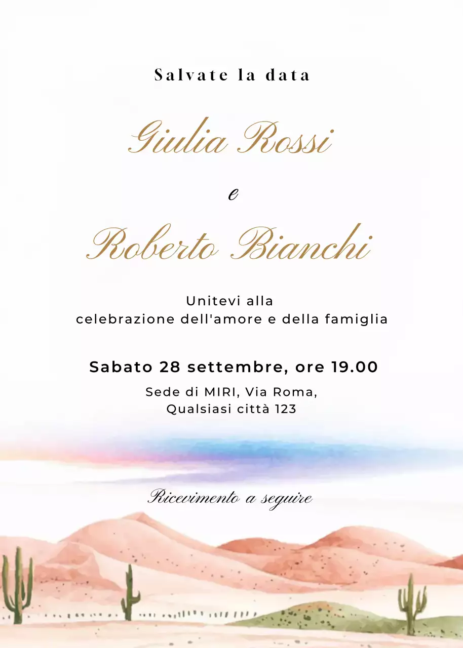 Invito di nozze beige oro verde blu stile elegante