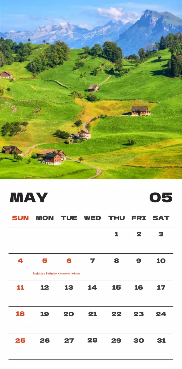 Sky photo clean calendar