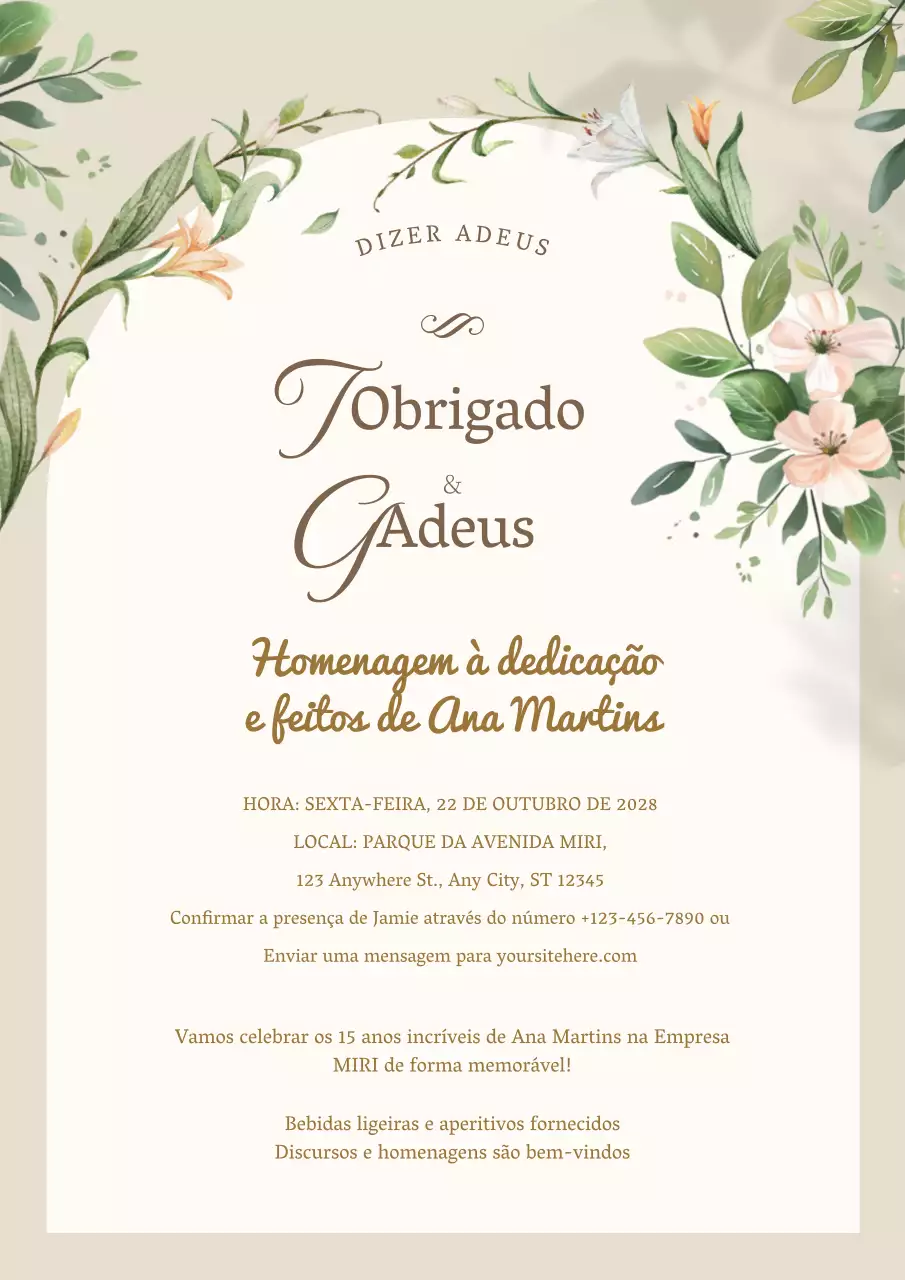 convite de despedida elegante bege