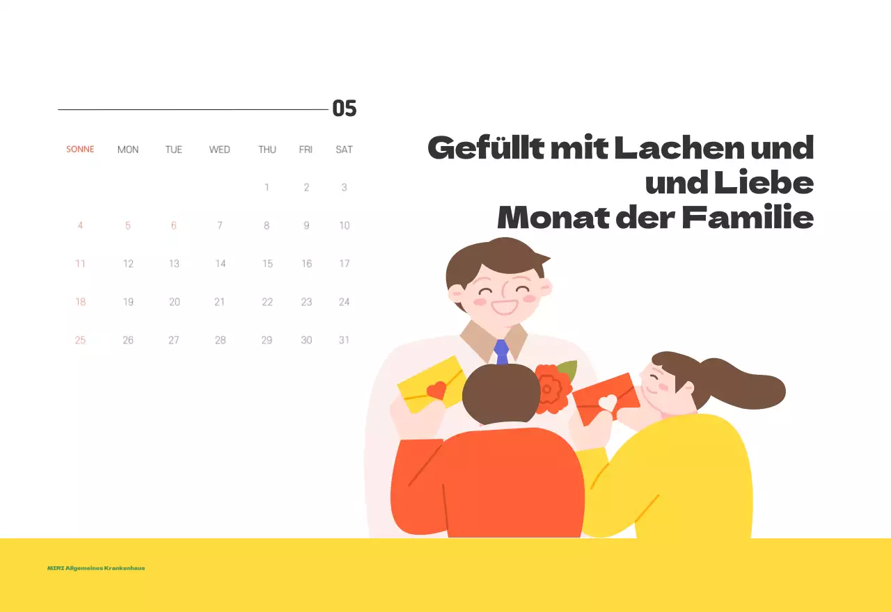 Ein festliches Krankenhaus mit Illustrationen zum Thema Gesundheit und Familie und farbenfrohen Akzenten
