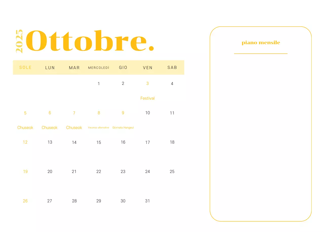 Calendario con illustrazioni giovanili su sfondo giallo-verde