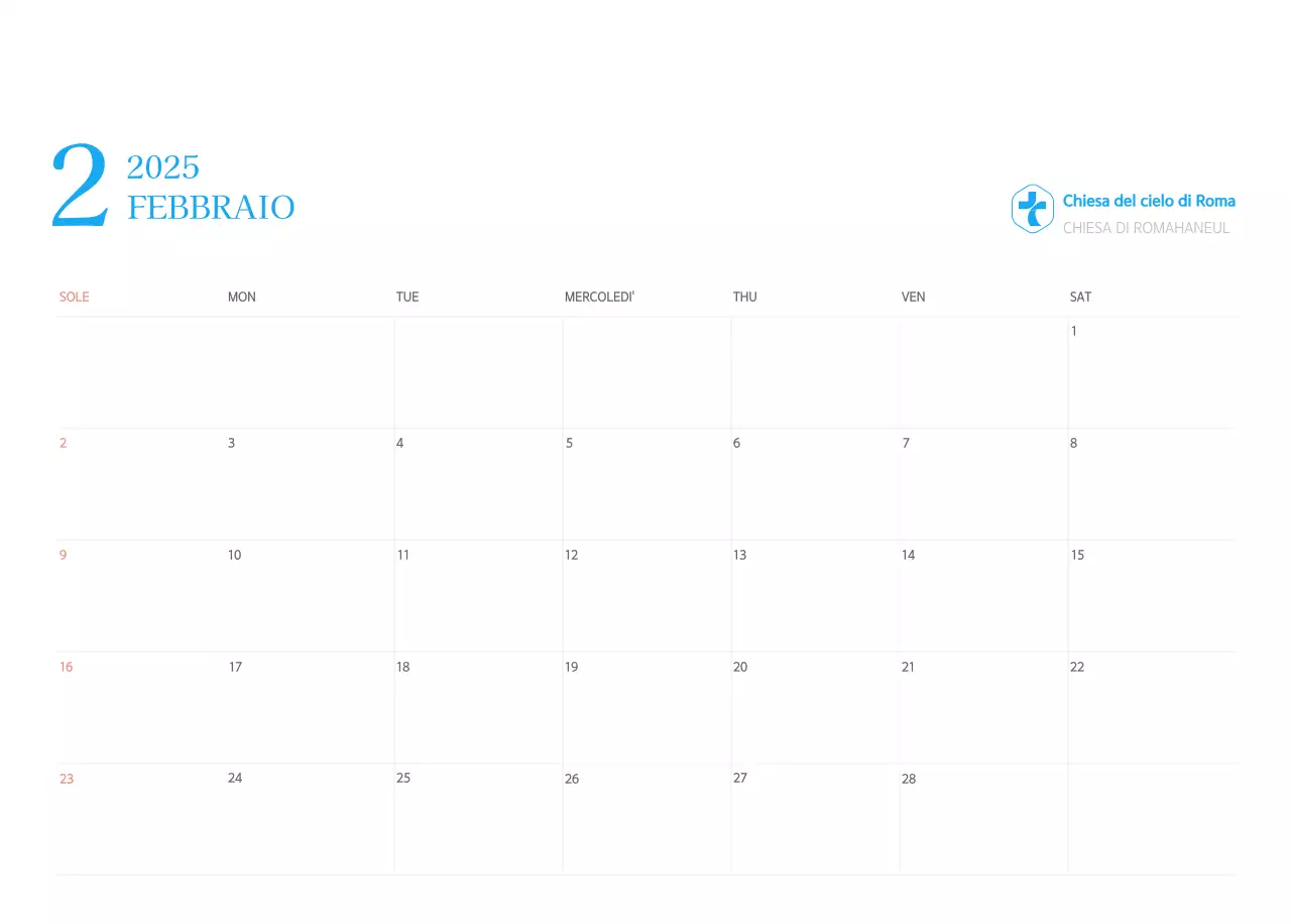 Calendario ecclesiastico blu di concezione moderna