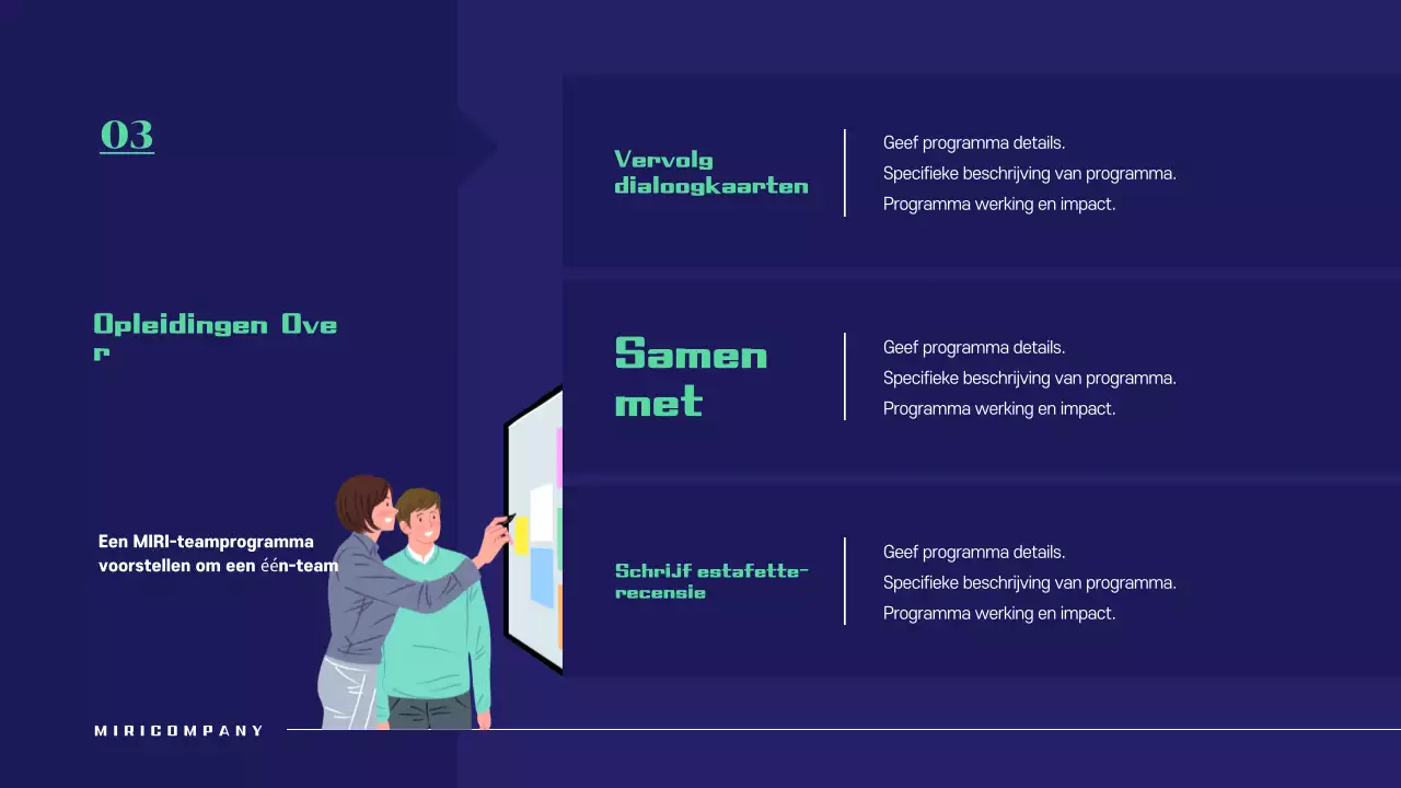 Eenvoudig workshopvoorstel in marineblauw en groen