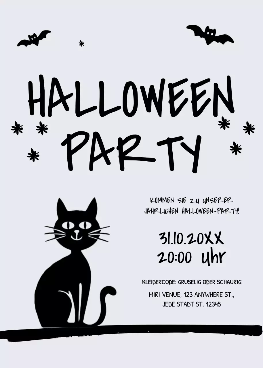 Schwarz grau Halloween Party Einladung minimal Stil
