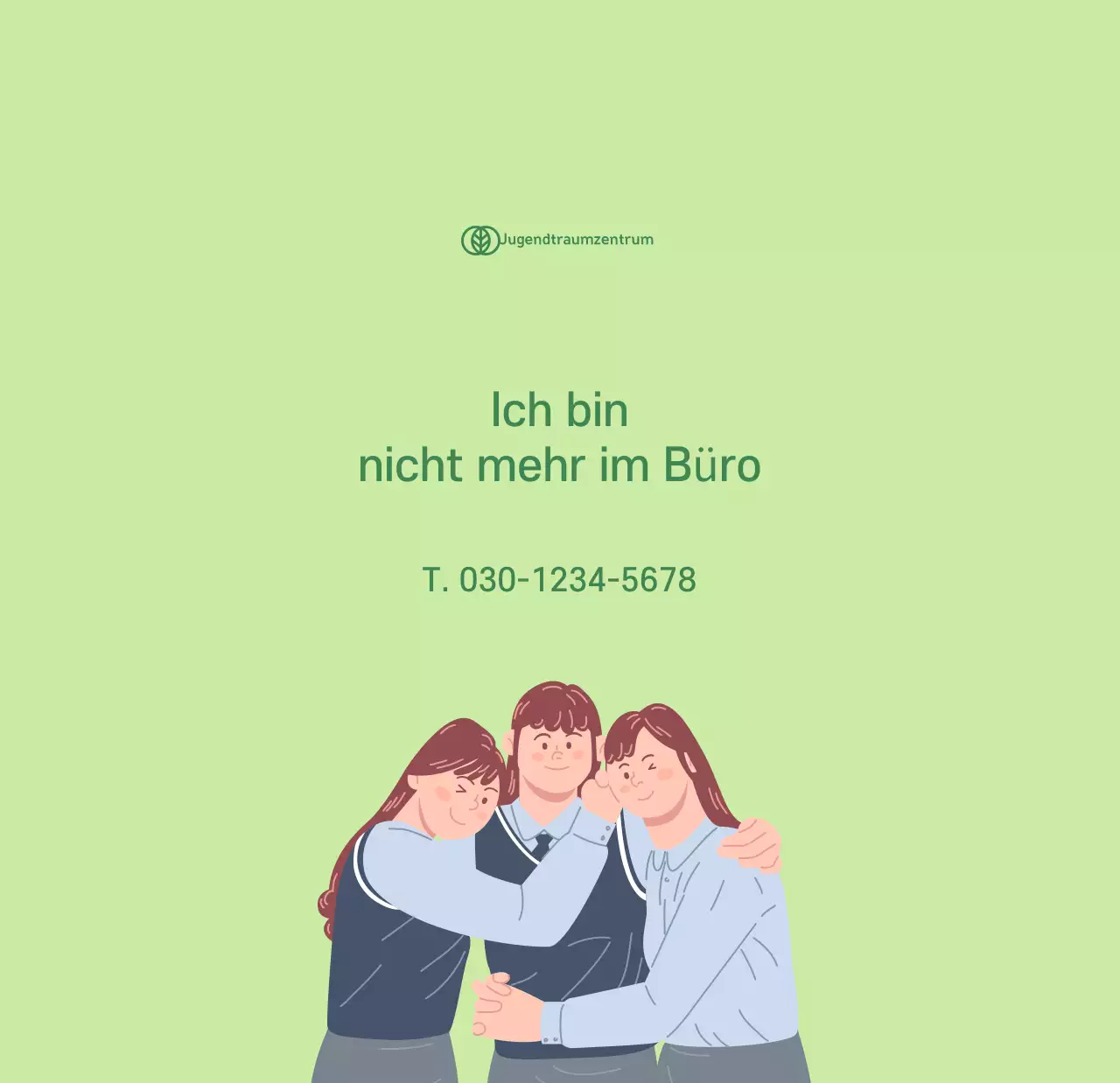 Kalender mit Jugendillustrationen auf gelb-grünem Hintergrund