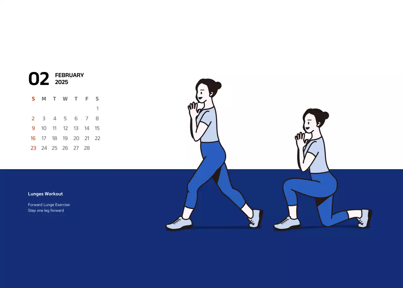 Simple calendar with blue, clean illustrations