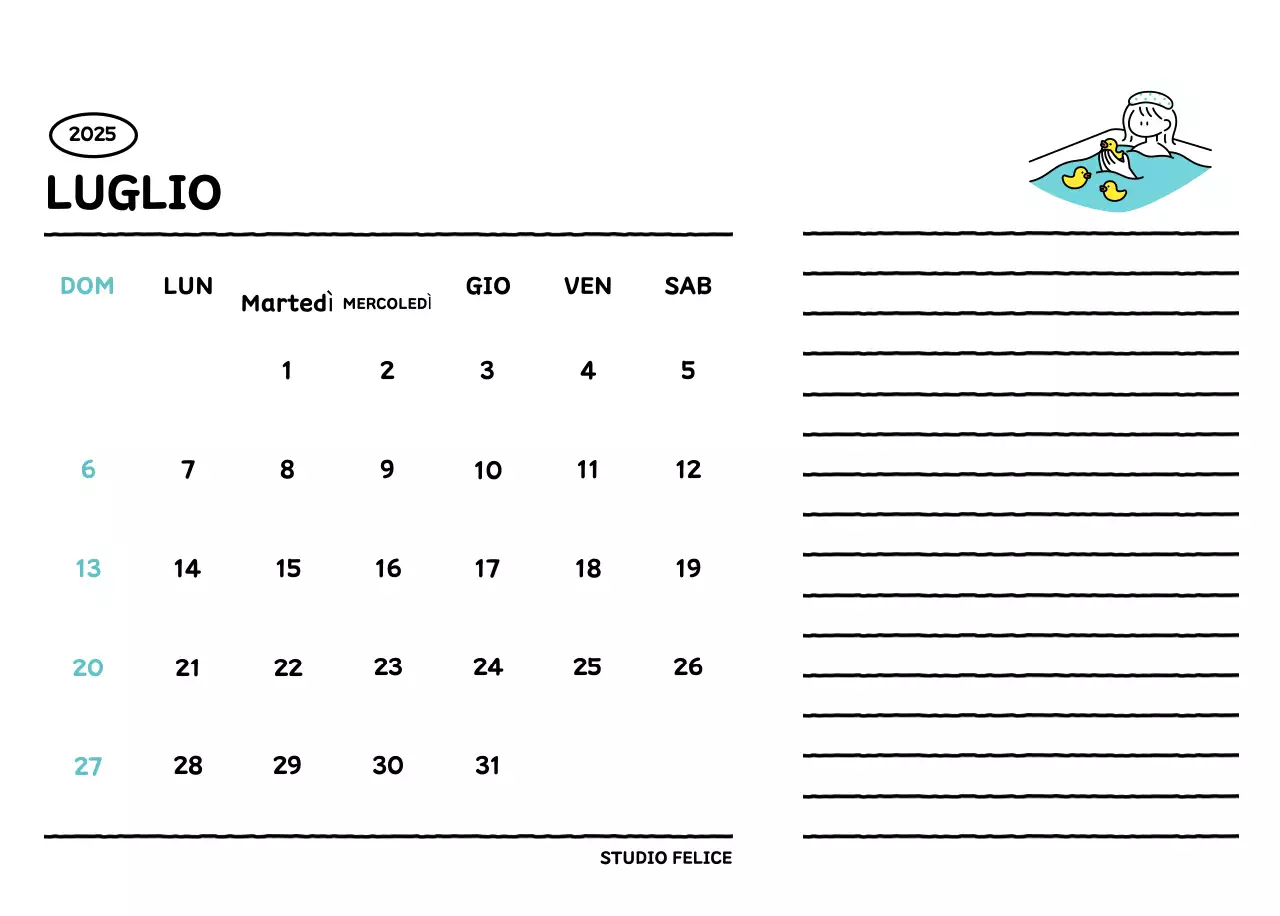 Calendario illustrato con un grazioso stile di linee