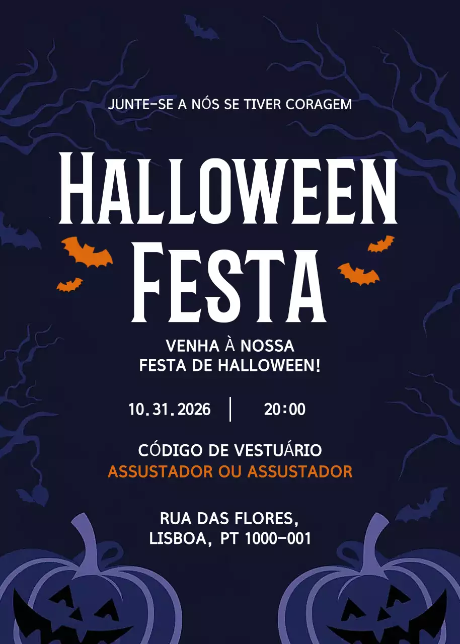 Convite de Halloween gótico marinho