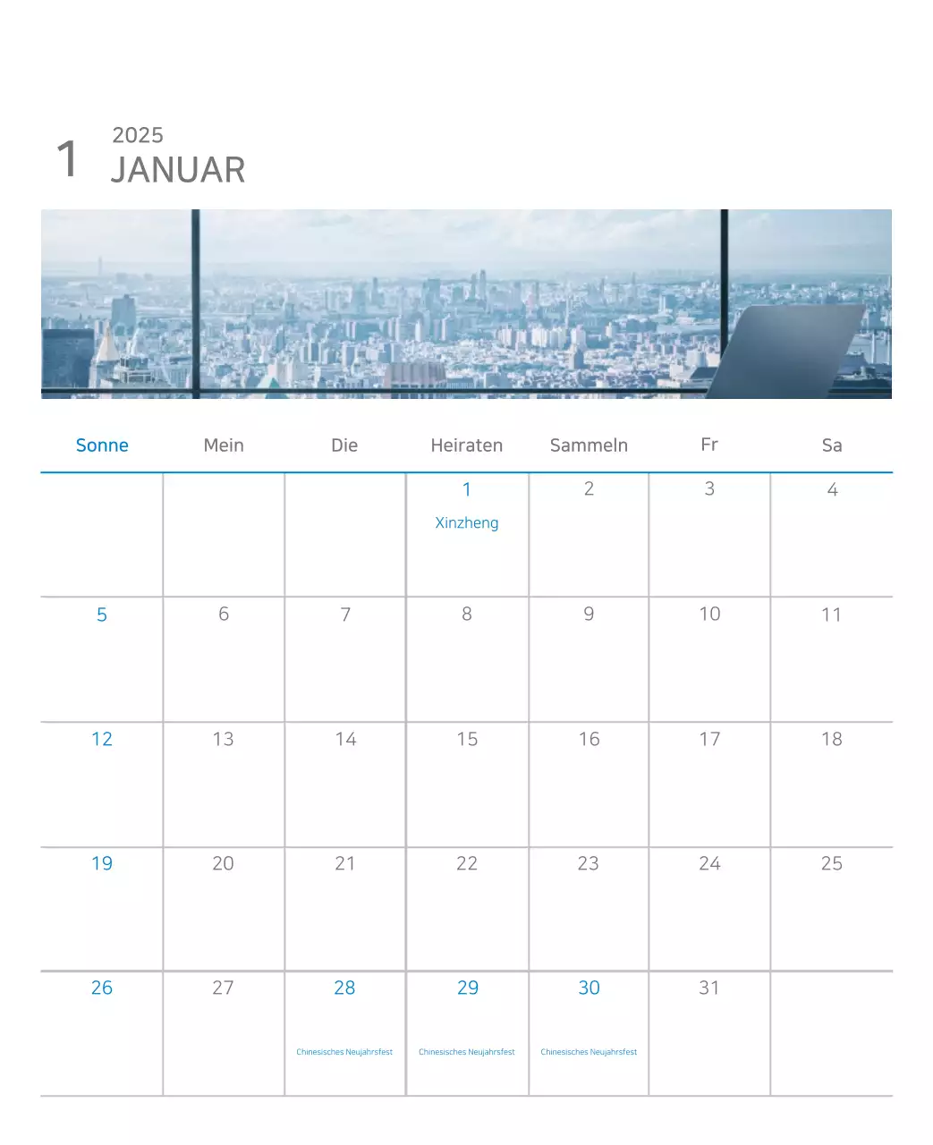 Blauer moderner Kalender Kalender
