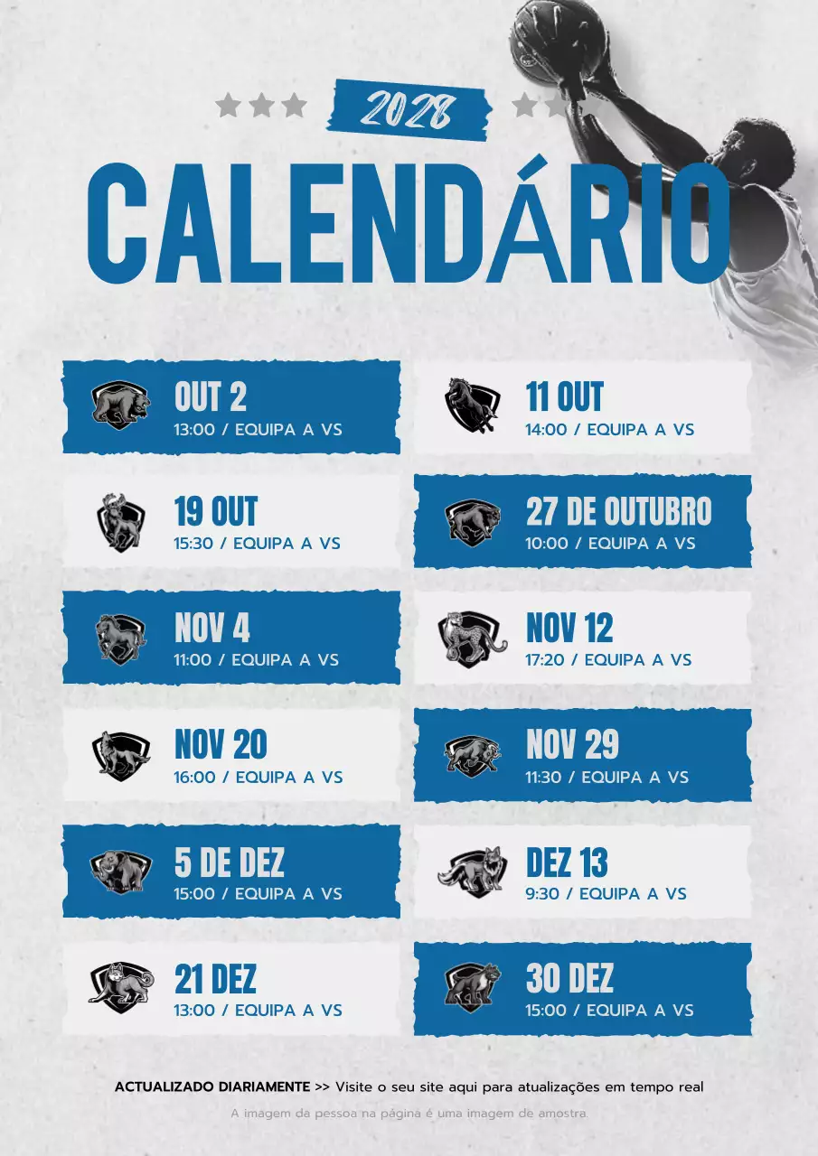 calendário desportivo moderno azul