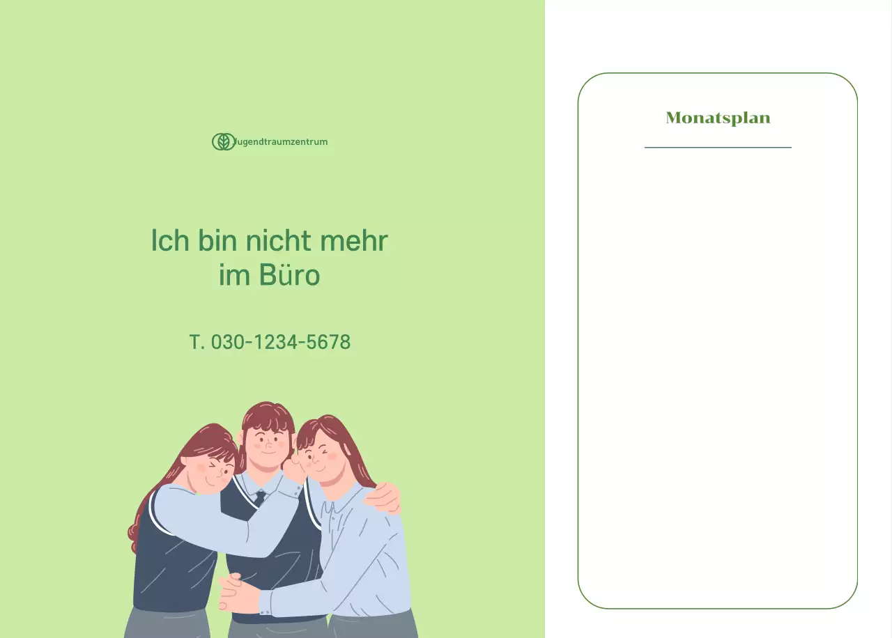 Kalender mit Jugendillustrationen auf gelb-grünem Hintergrund