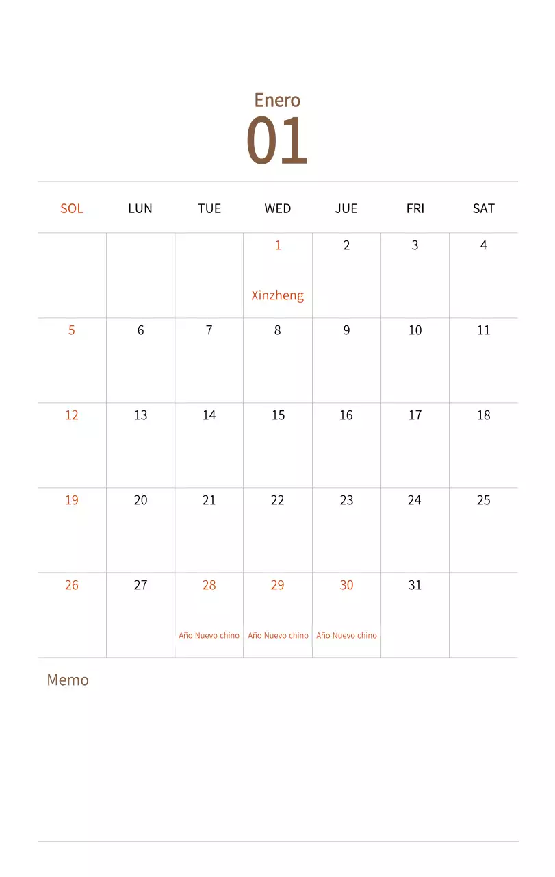 Calendario de Año Nuevo con cálidas ilustraciones