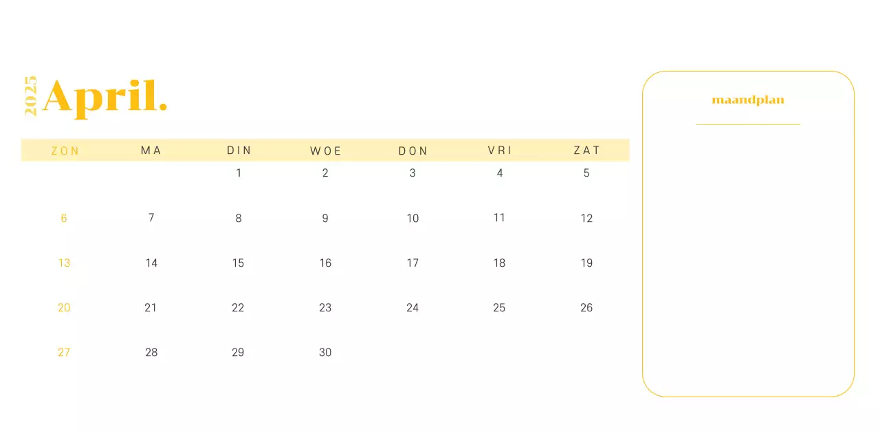Kalender met jeugdillustraties op een geelgroene achtergrond