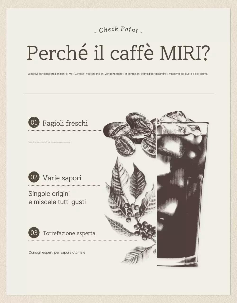 Pagina di dettaglio chicchi di caffè vintage beige e marrone