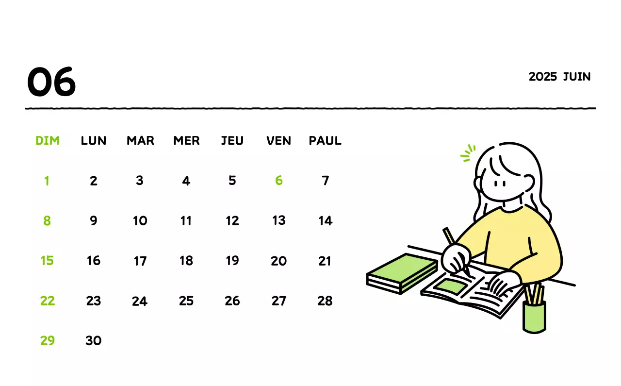 Calendrier illustré avec un joli style de lignes