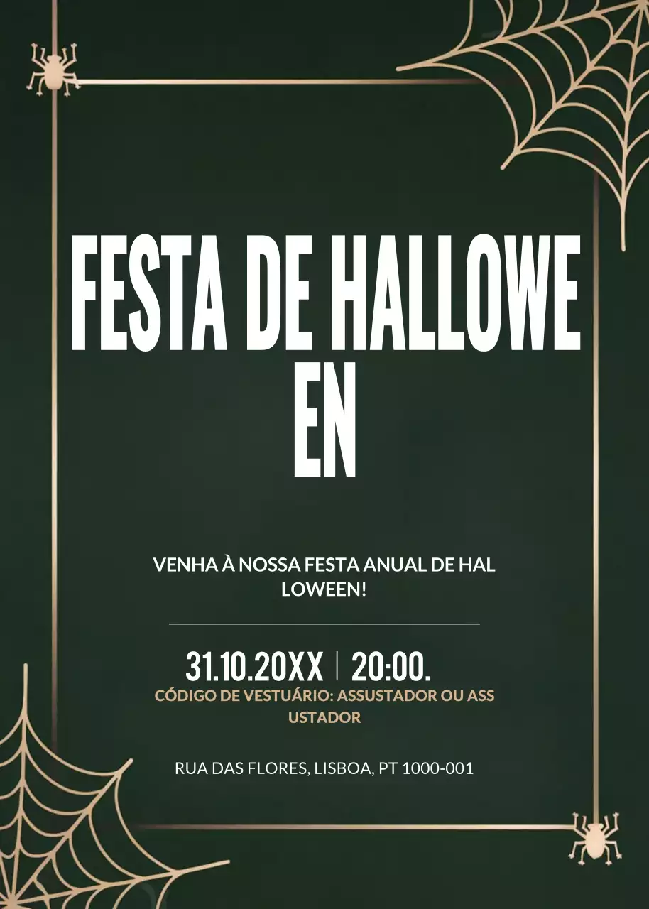 convite de Halloween gótico preto
