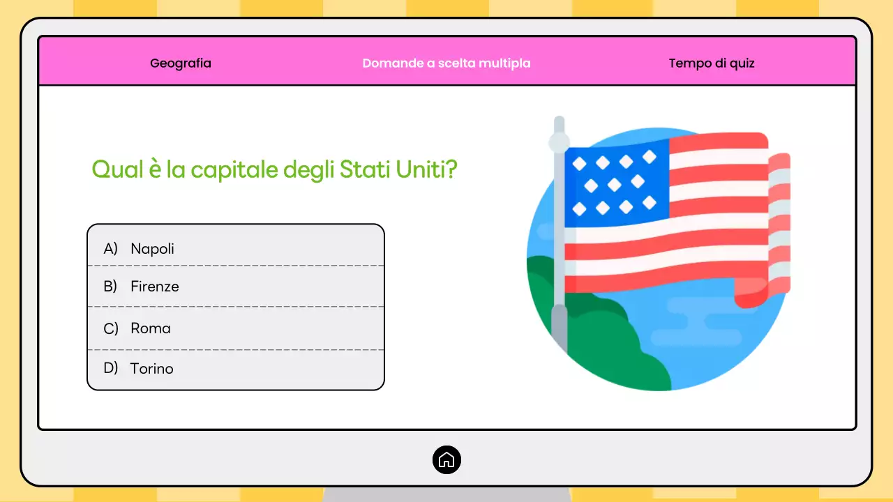 Quiz di geografia moderna rosa e giallo