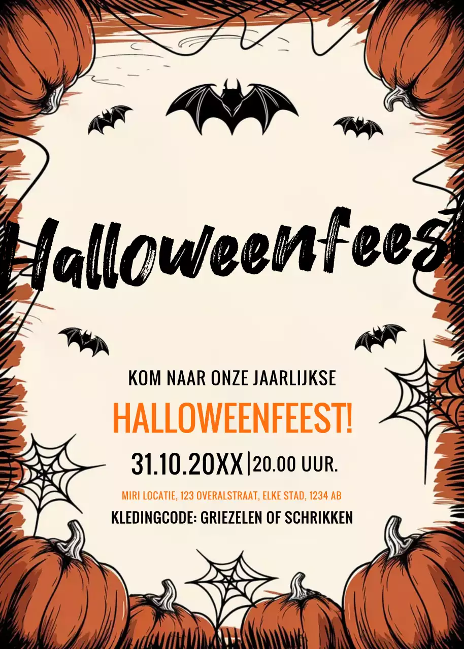Beige oranje zwart Halloween feest uitnodiging
