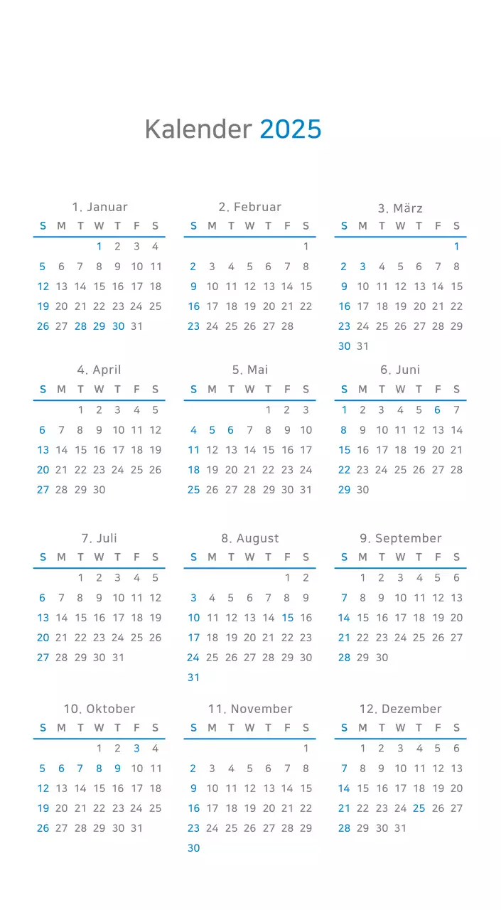 Blauer minimalistischer Kalender