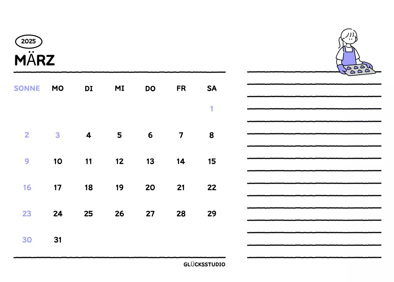 Illustrierter Kalender mit schönem Linienstil