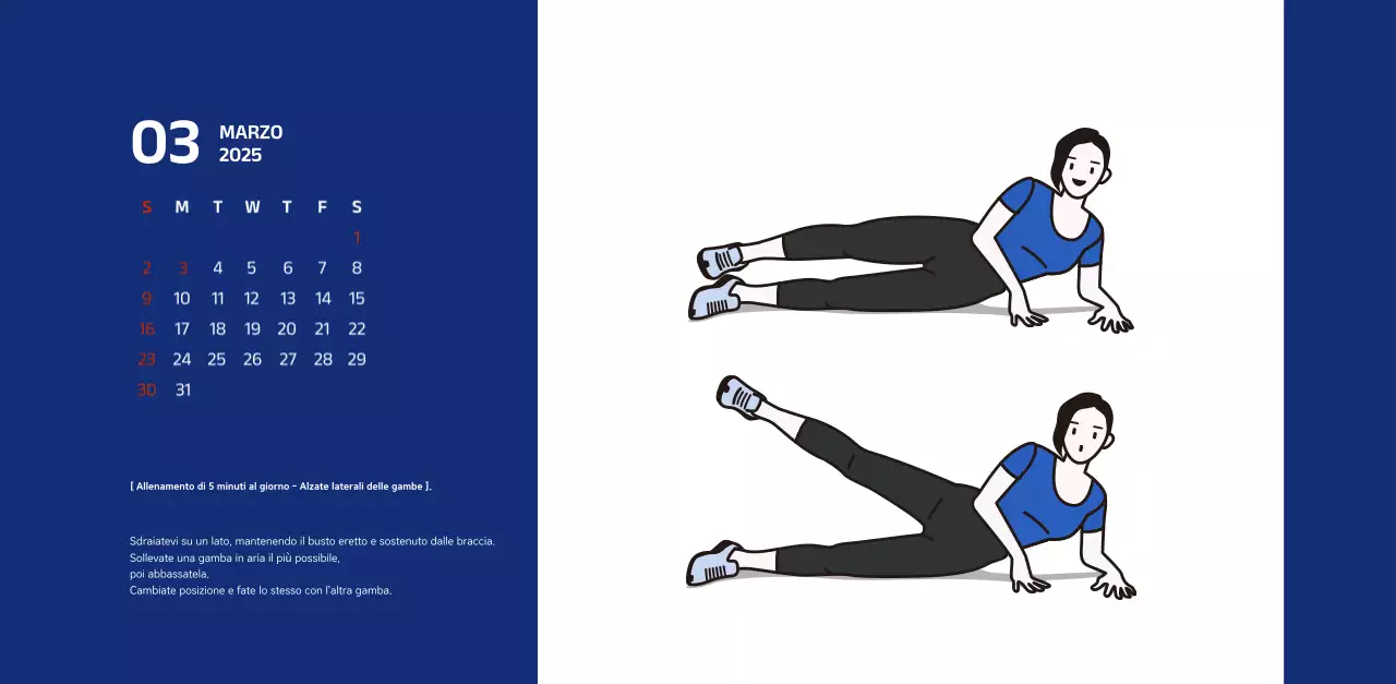 Calendario semplice con illustrazioni blu e pulite