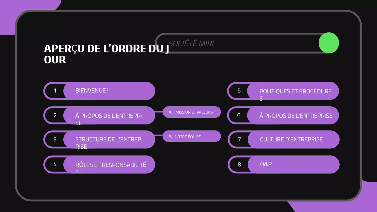 Présentation sur l'intégration des nouveaux employés - noir violet mignon