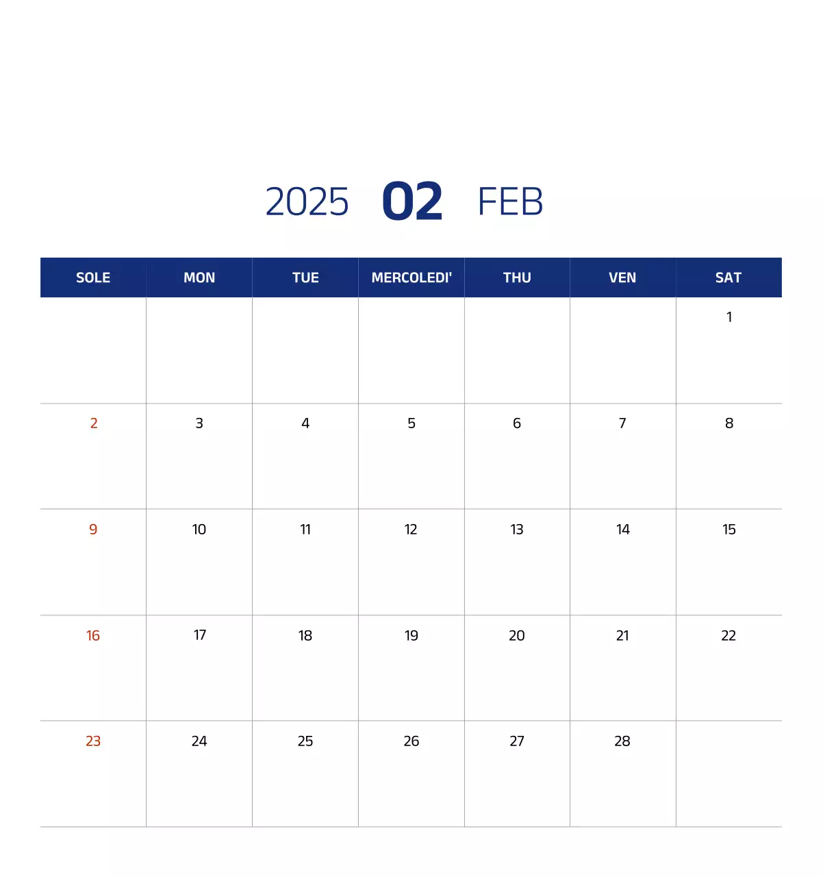 Calendario semplice con illustrazioni blu e pulite
