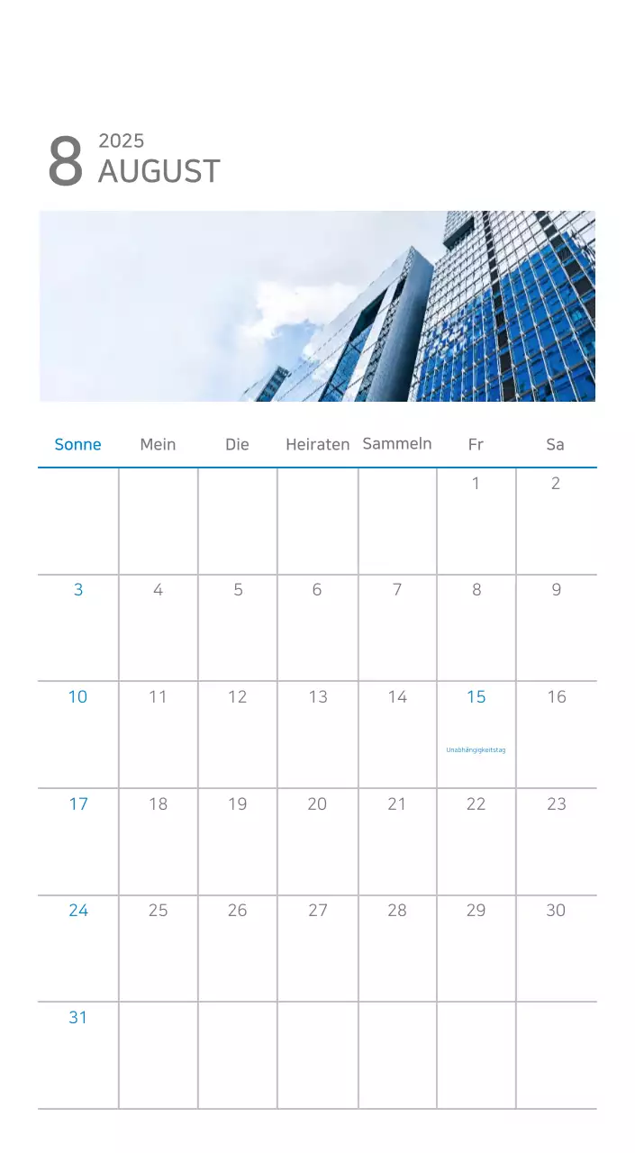 Blauer minimalistischer Kalender