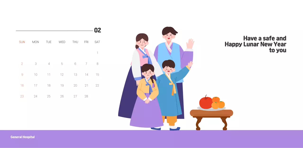 A holiday hospital with health and family themed illustrations and colorful accents