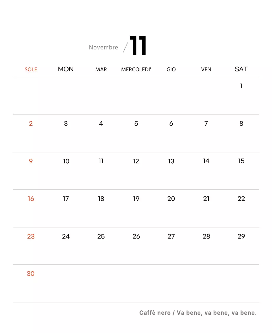 Semplice calendario da tavolo con foto di caffè per bar nei toni del bianco