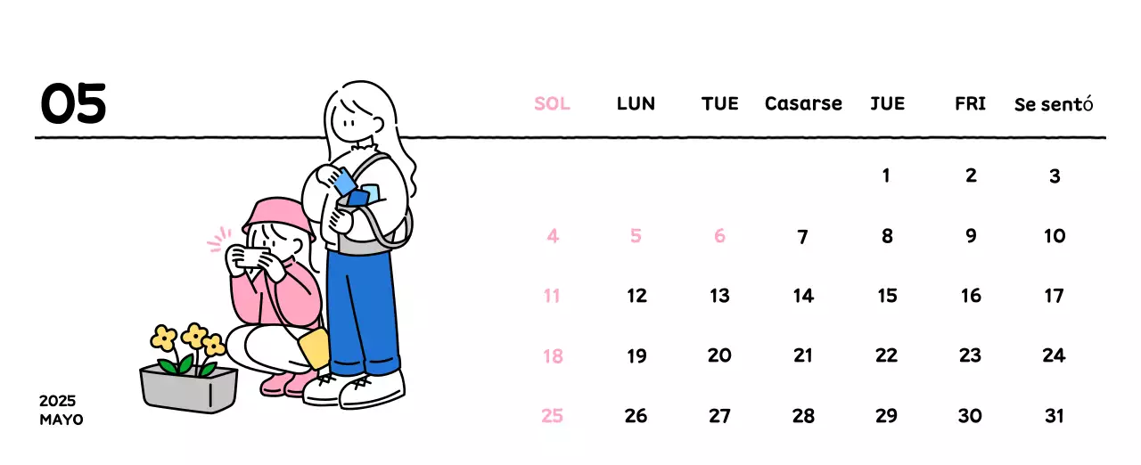 Calendario ilustrado con un bonito estilo de líneas