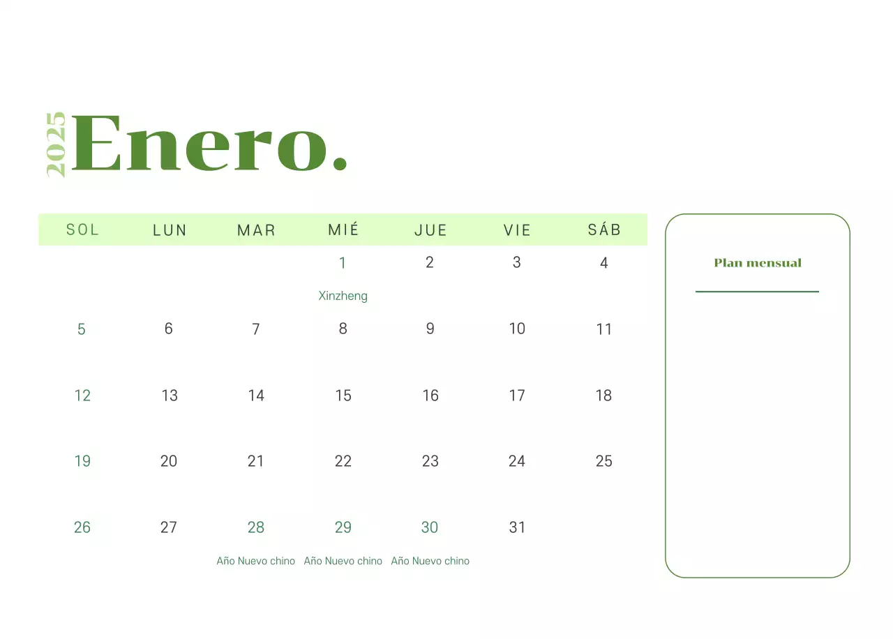 Calendario con ilustraciones juveniles sobre fondo amarillo verdoso
