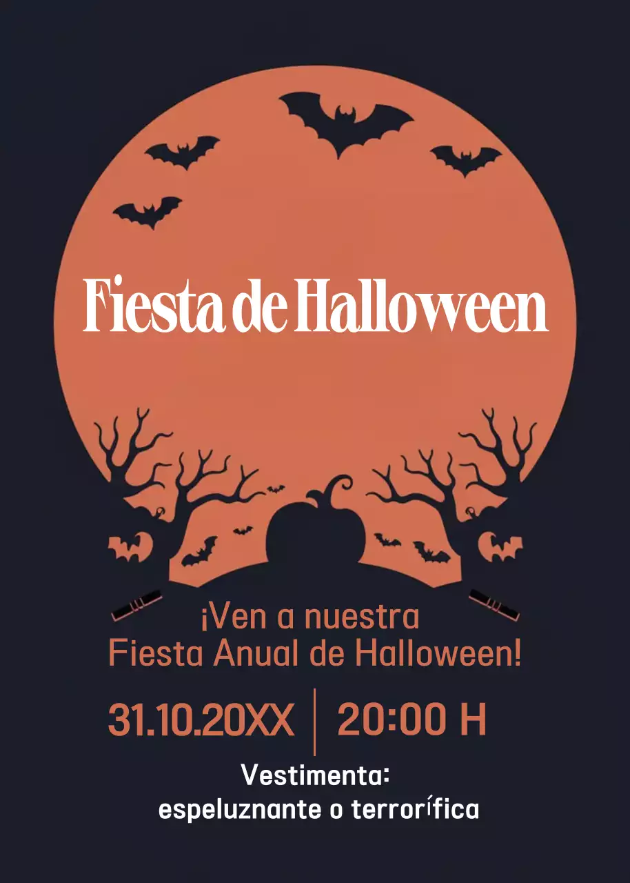invitación gótica naranja para Halloween